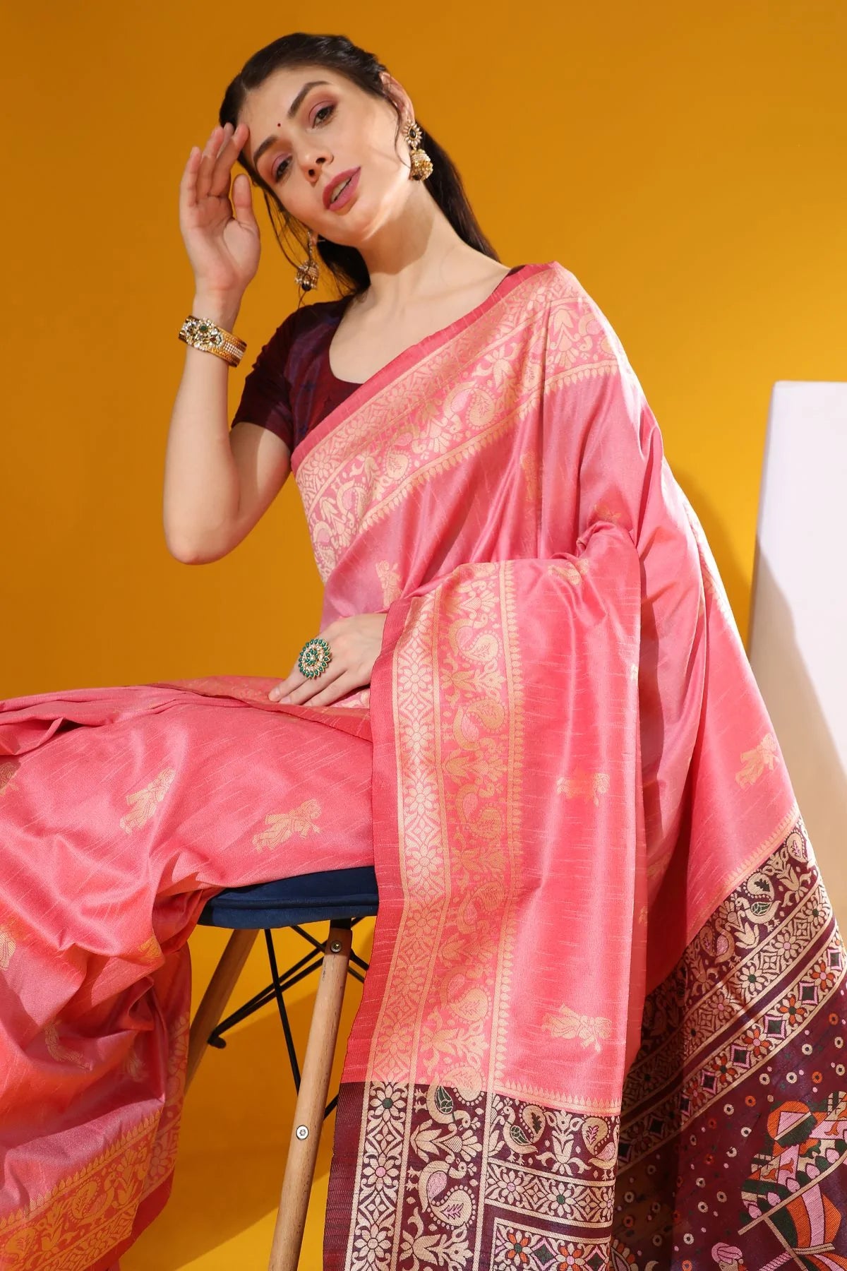 Buy MySilkLove Pink Sherbert Banarasi Raw Silk Woven Saree Online