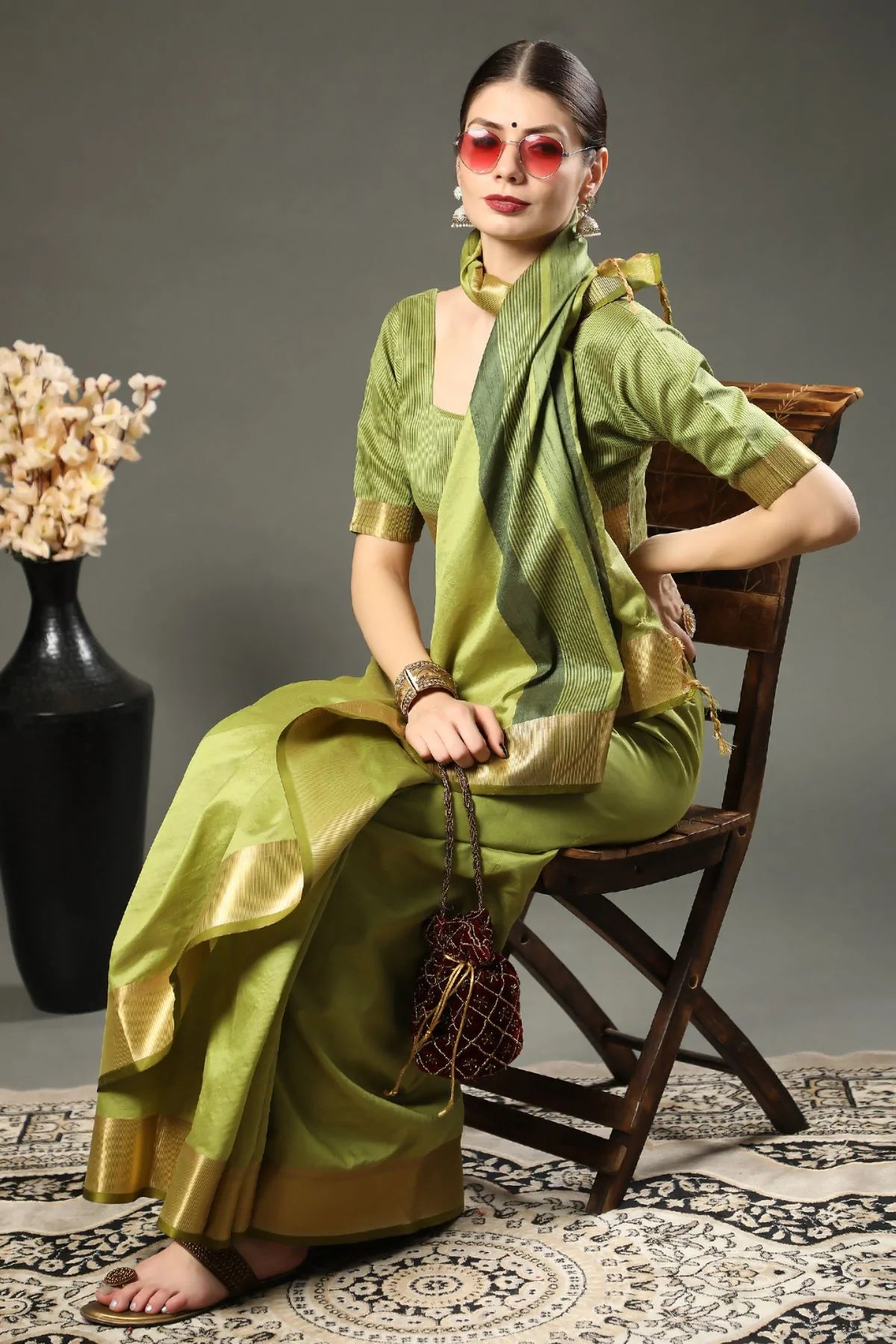 Buy MySilkLove Asparagus Green Assam Silk Saree Online