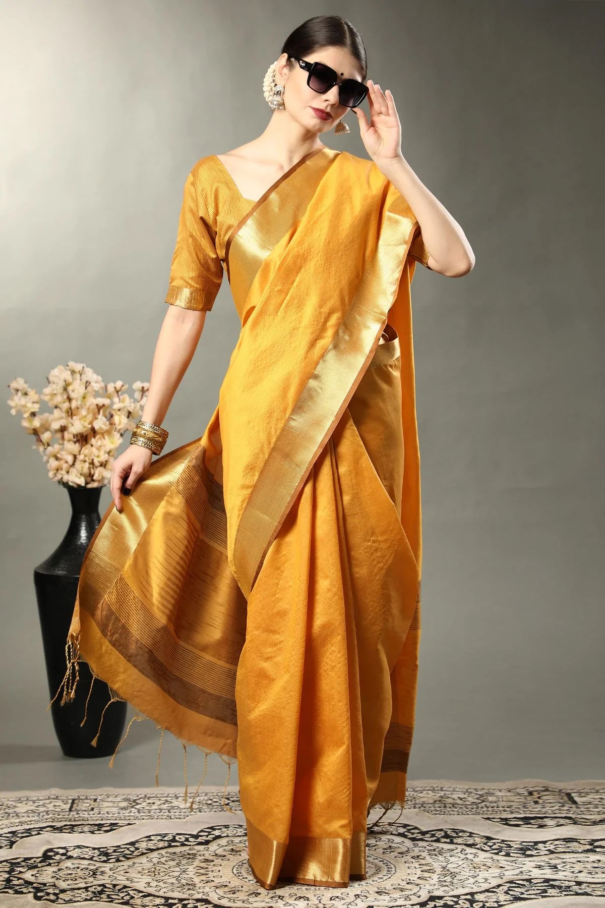 Buy MySilkLove Dandelion Yellow Assam Silk Saree Online