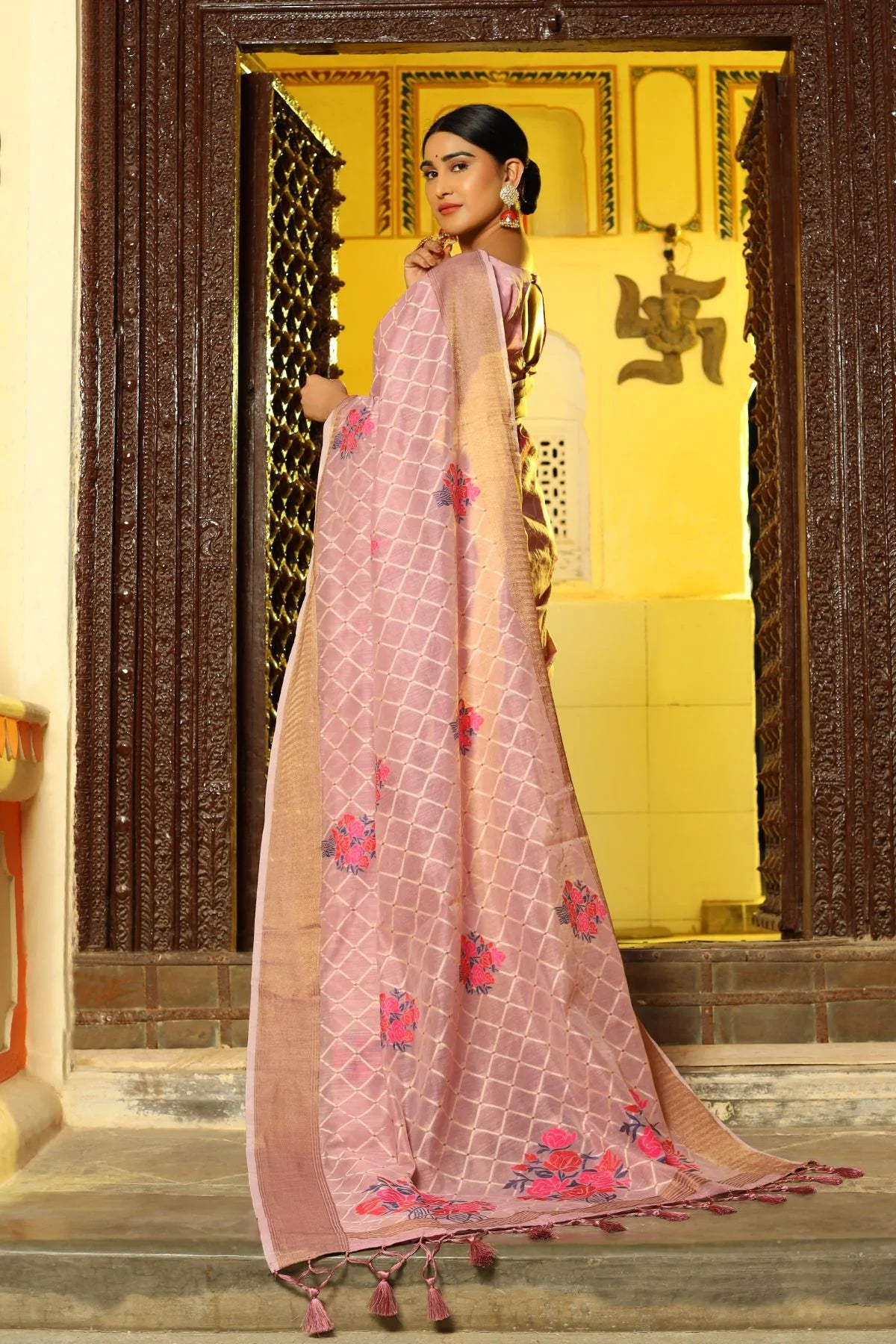 Buy MySilkLove Careys Purple Zari Woven Linen Saree Online