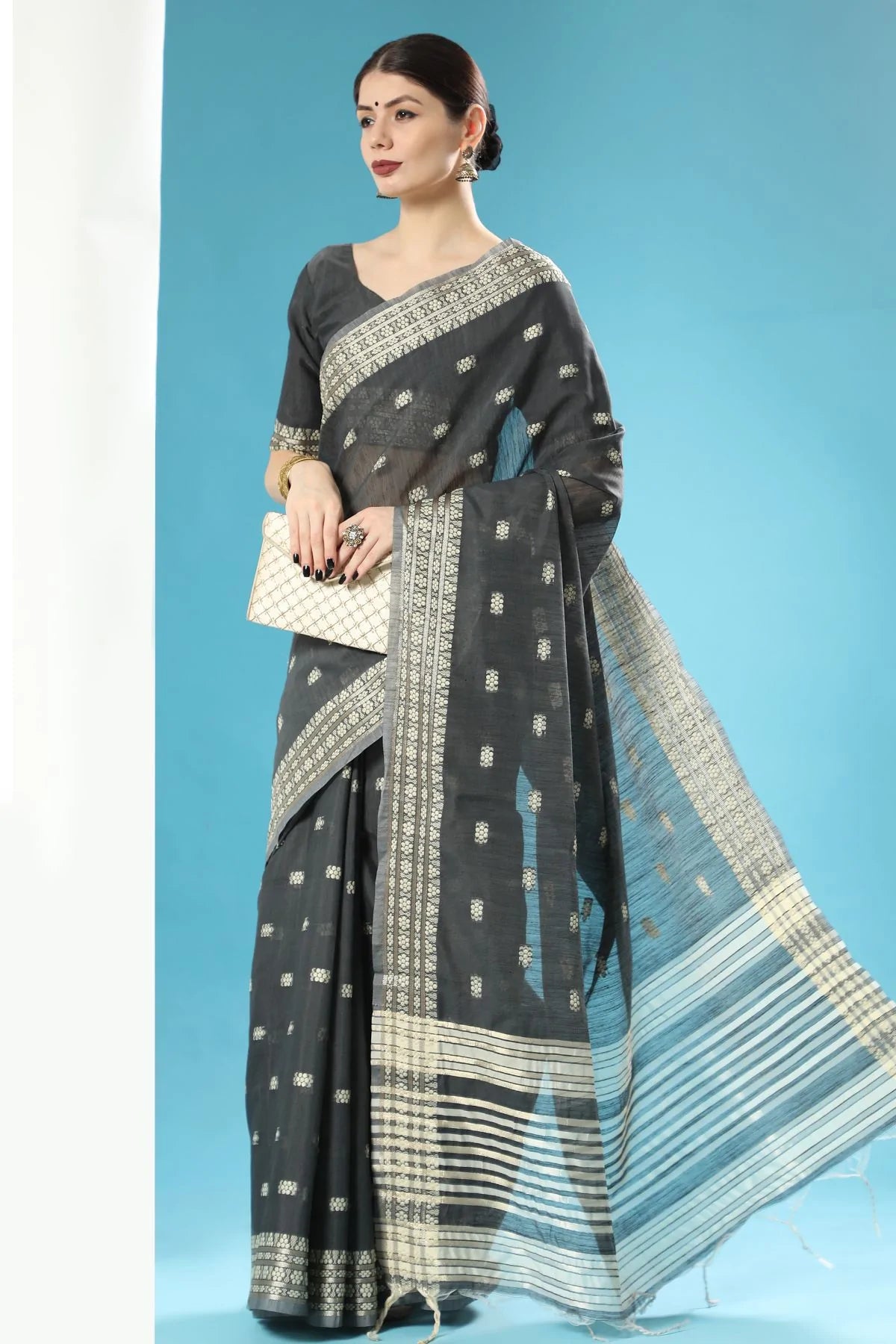 MySilkLove Dune Black Lucknowi Cotton Saree