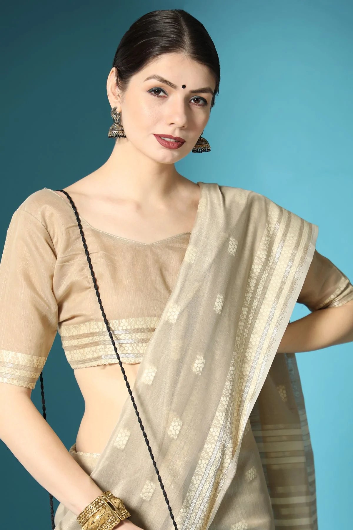 Buy MySilkLove Janna Cream Lucknowi Cotton Saree Online