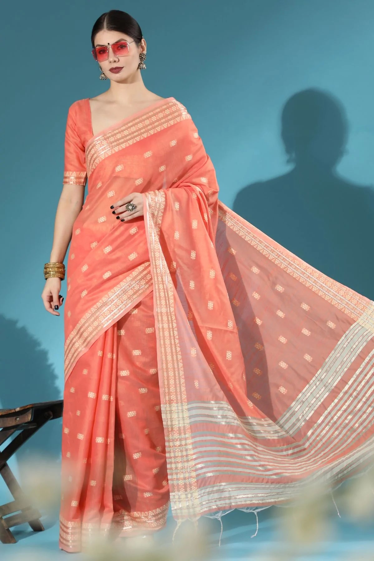 Buy MySilkLove Froly Pink Lucknowi Cotton Saree Online