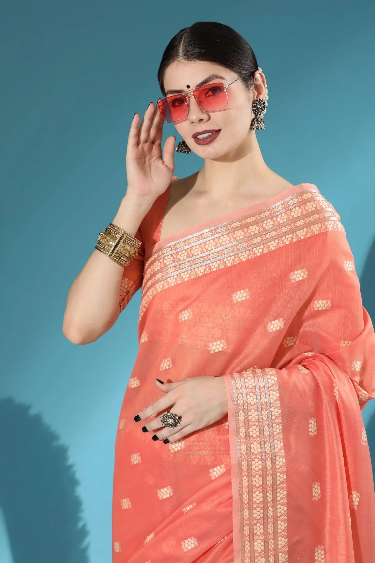 Buy MySilkLove Froly Pink Lucknowi Cotton Saree Online