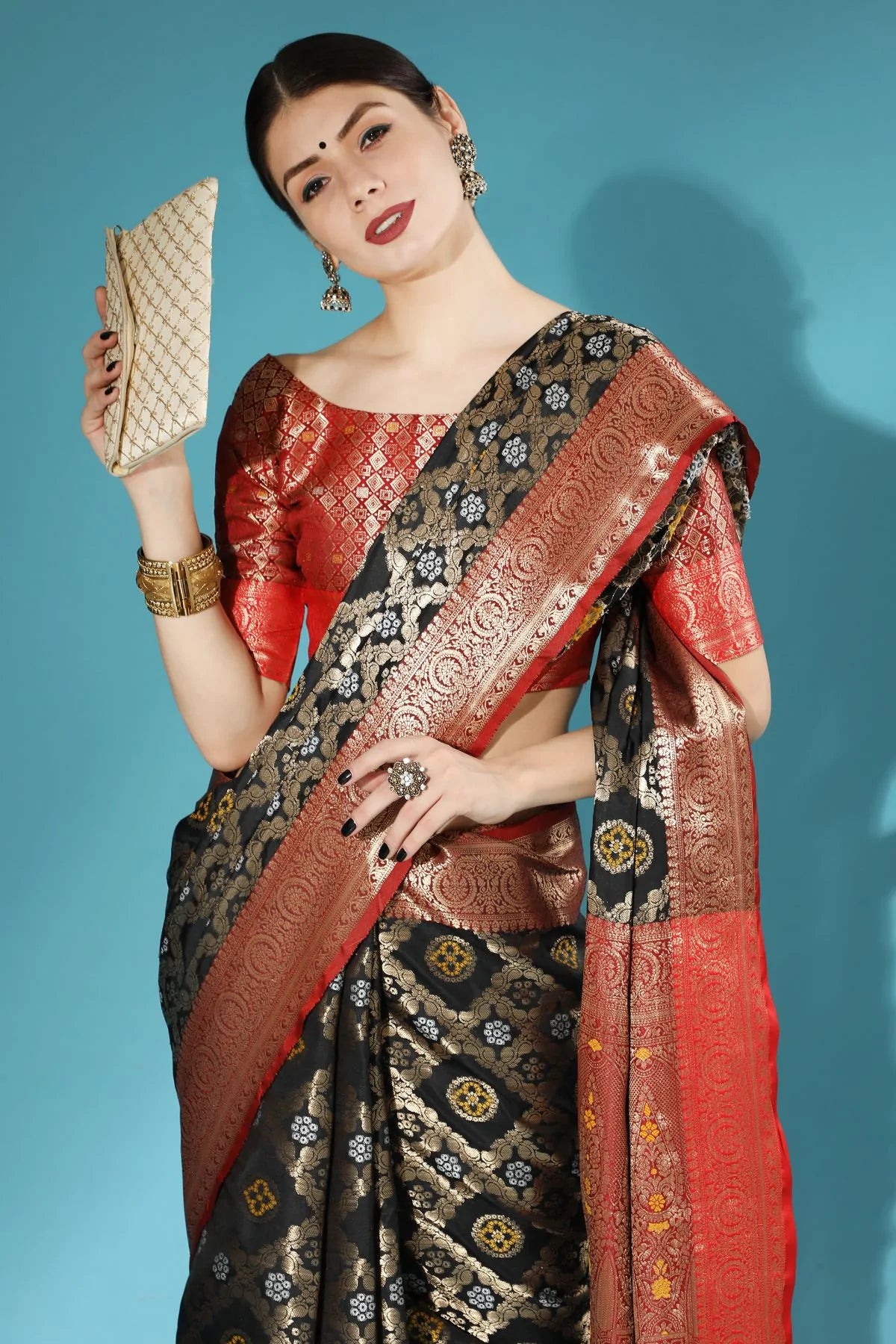 Buy MySilkLove Woodsmoke Black Woven Banarasi Silk Saree Online