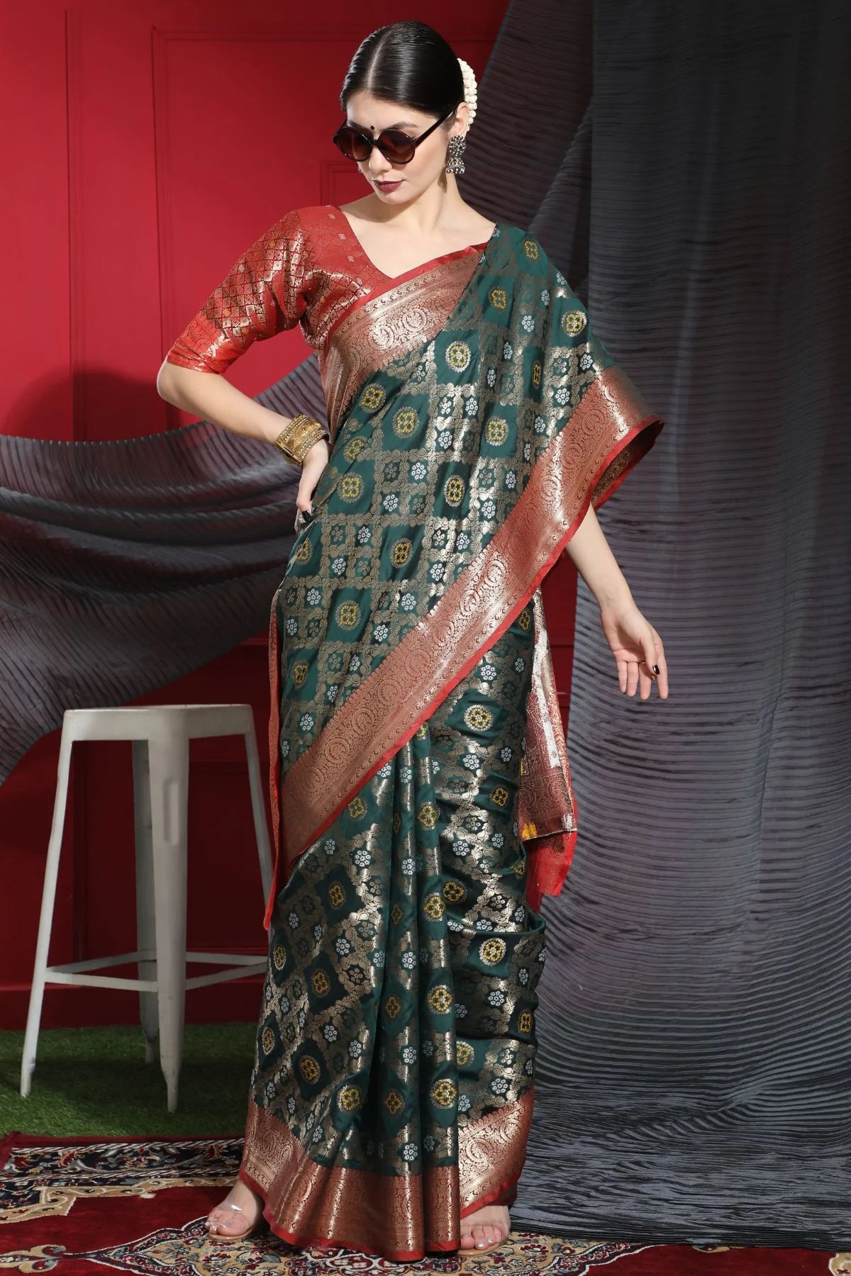 MySilkLove Green Pea Woven Banarasi Silk Saree