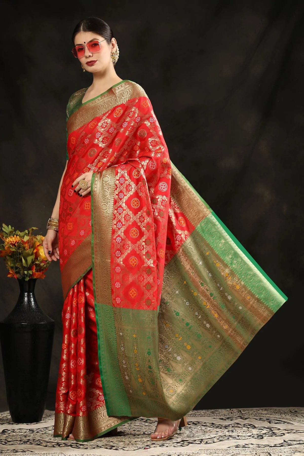 Buy MySilkLove Alizarin Crimson Red  Woven Banarasi Silk Saree Online