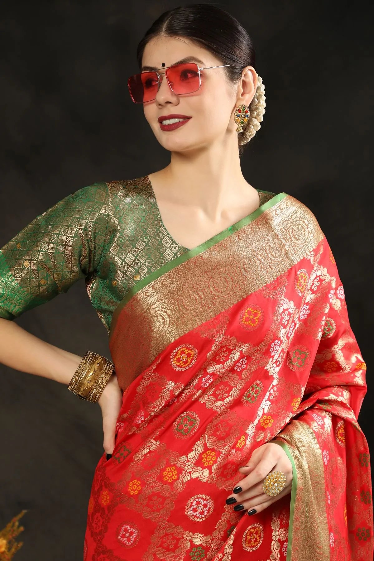 Buy MySilkLove Alizarin Crimson Red  Woven Banarasi Silk Saree Online