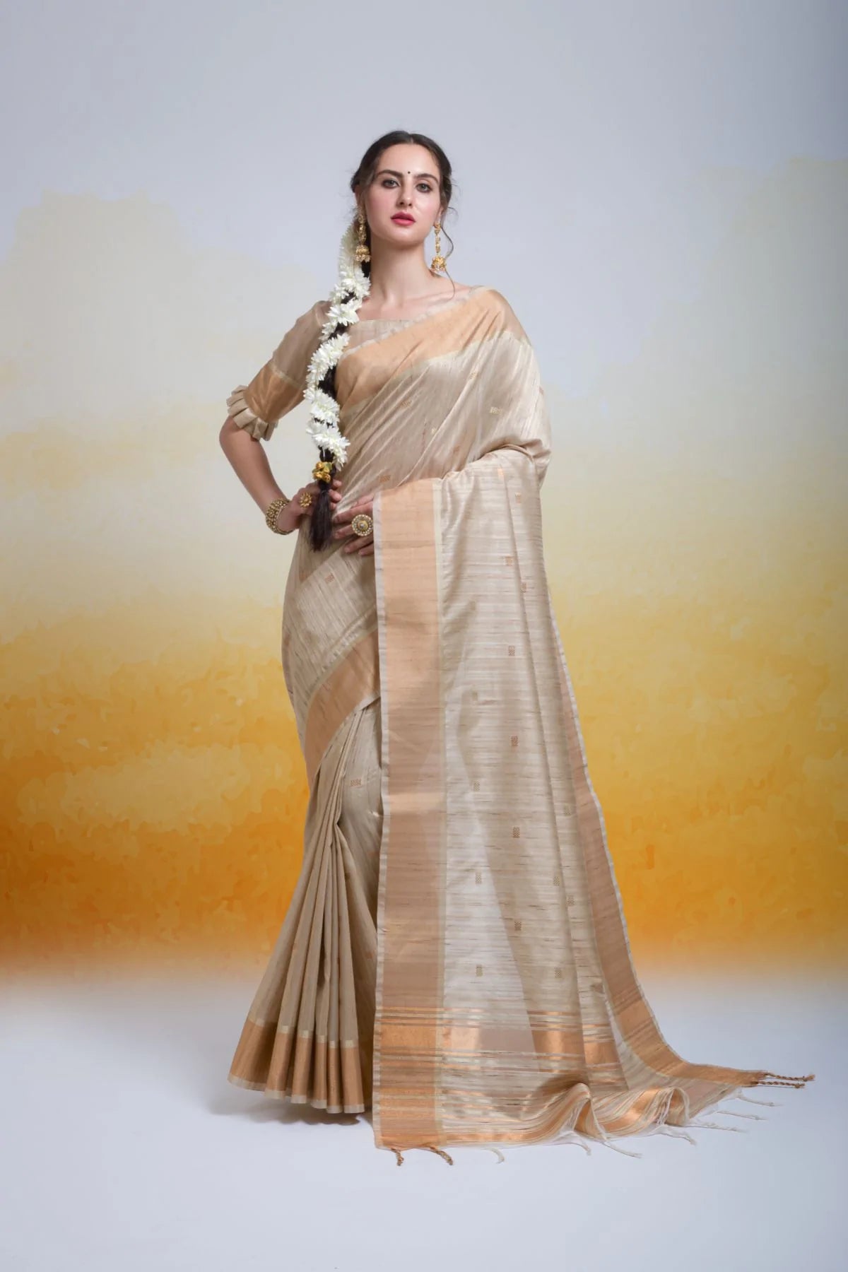 Buy MySilkLove Malta Cream Cotton Silk Saree Online