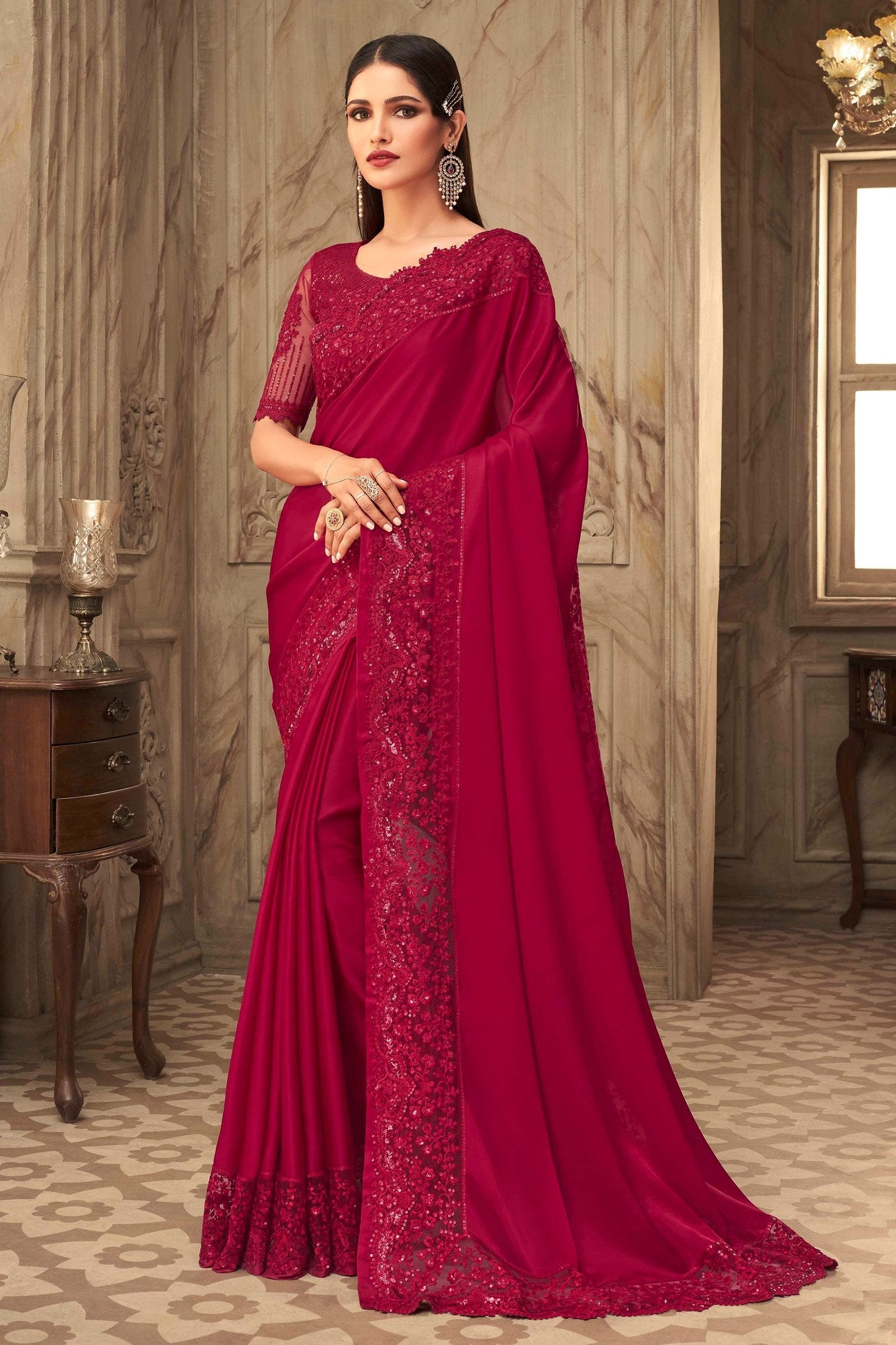 Buy MySilkLove Shiraz Maroon Designer Silk Saree Online