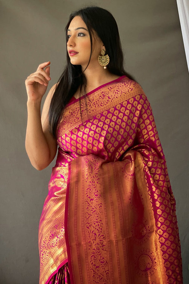 Buy MySilkLove Ruby Pink Kanjivaram Silk Saree Online