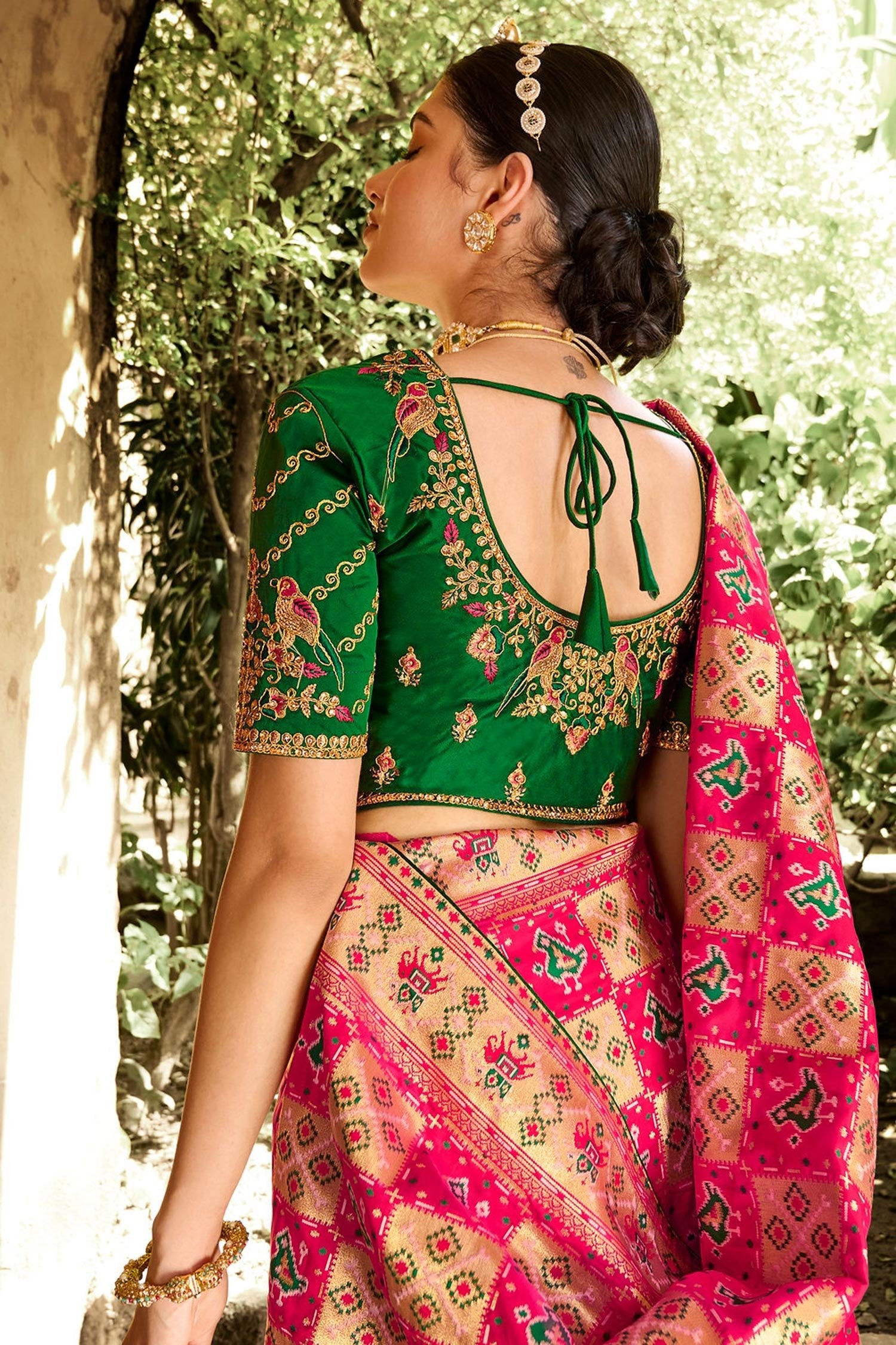 Buy MySilkLove Brink Pink and Green Zari Woven Designer Banarasi Saree Online