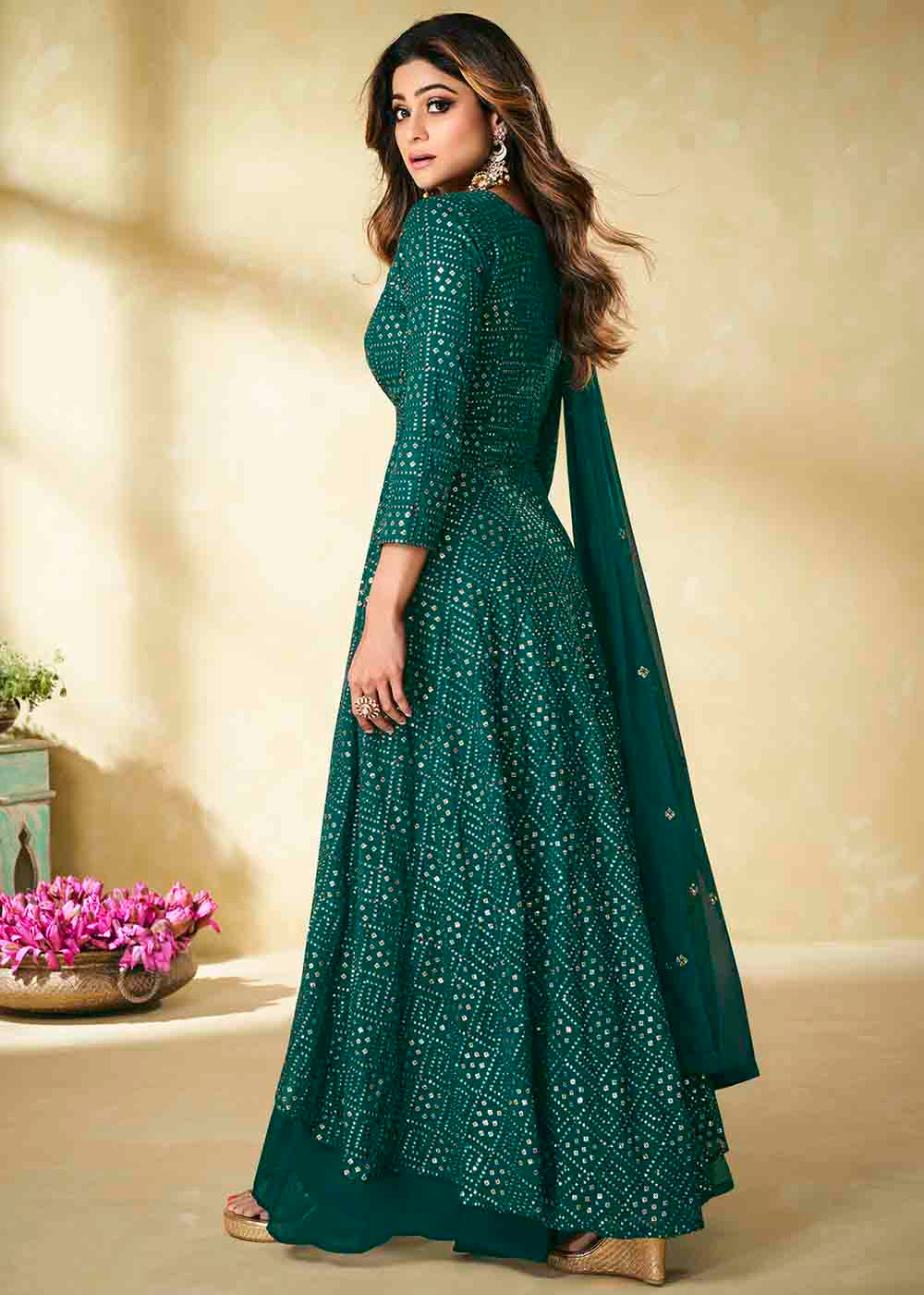 Buy MySilkLove Green Pea Georgette unstitched Plazzo Suit Online