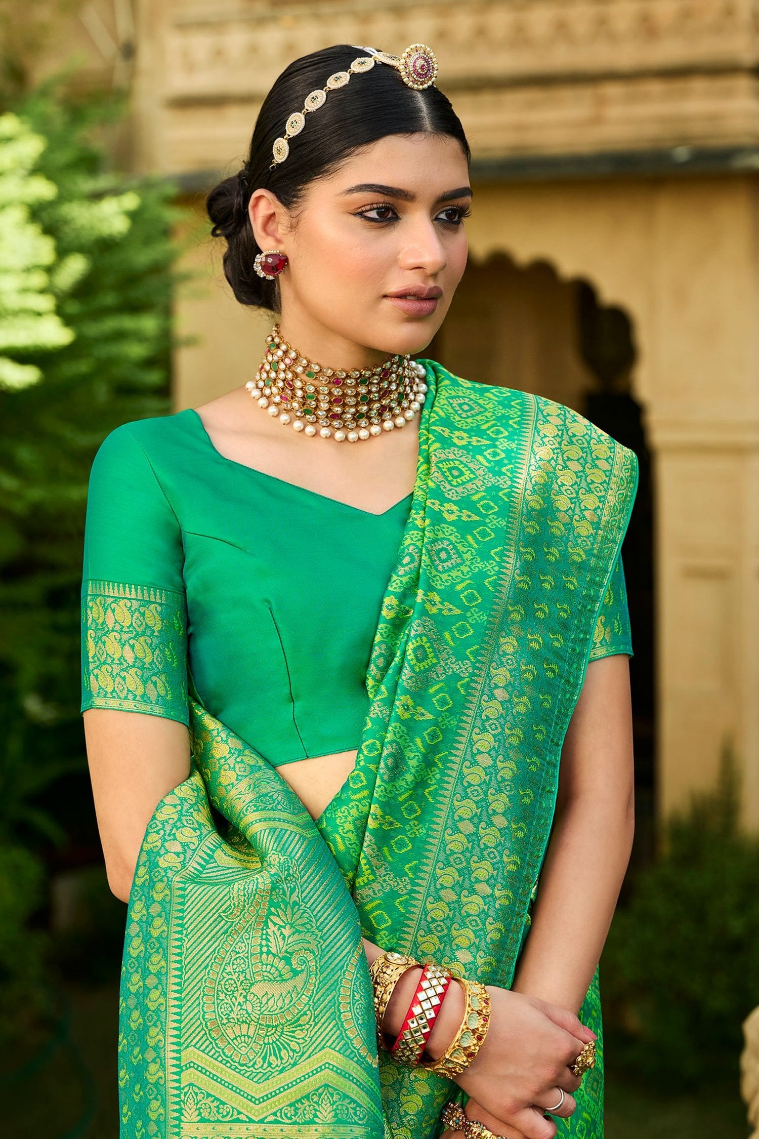 MySilkLove Chateau Green Zari Woven Designer Banarasi Saree