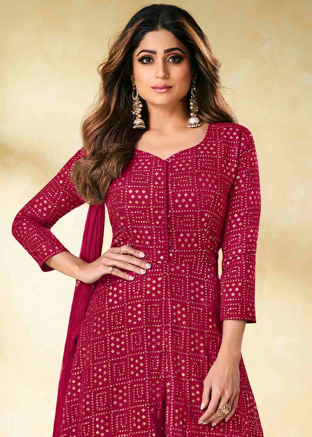 Buy MySilkLove Claret Pink Georgette unstitched Plazzo Suit Online