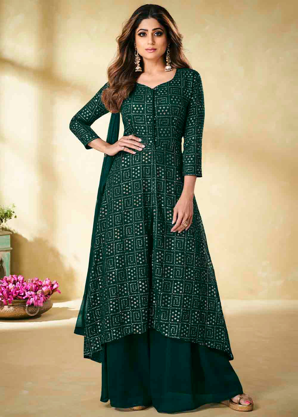 Buy MySilkLove Parsley Green Georgette unstitched Plazzo Suit Online