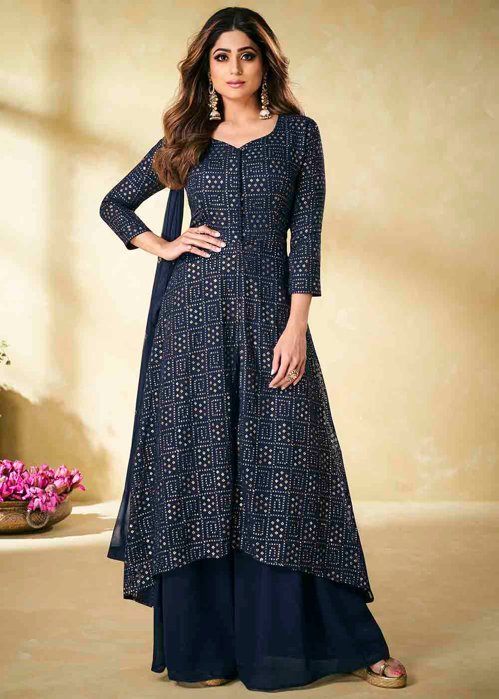 Buy MySilkLove Mirage Blue Georgette Unstitched Plazzo Suit Online