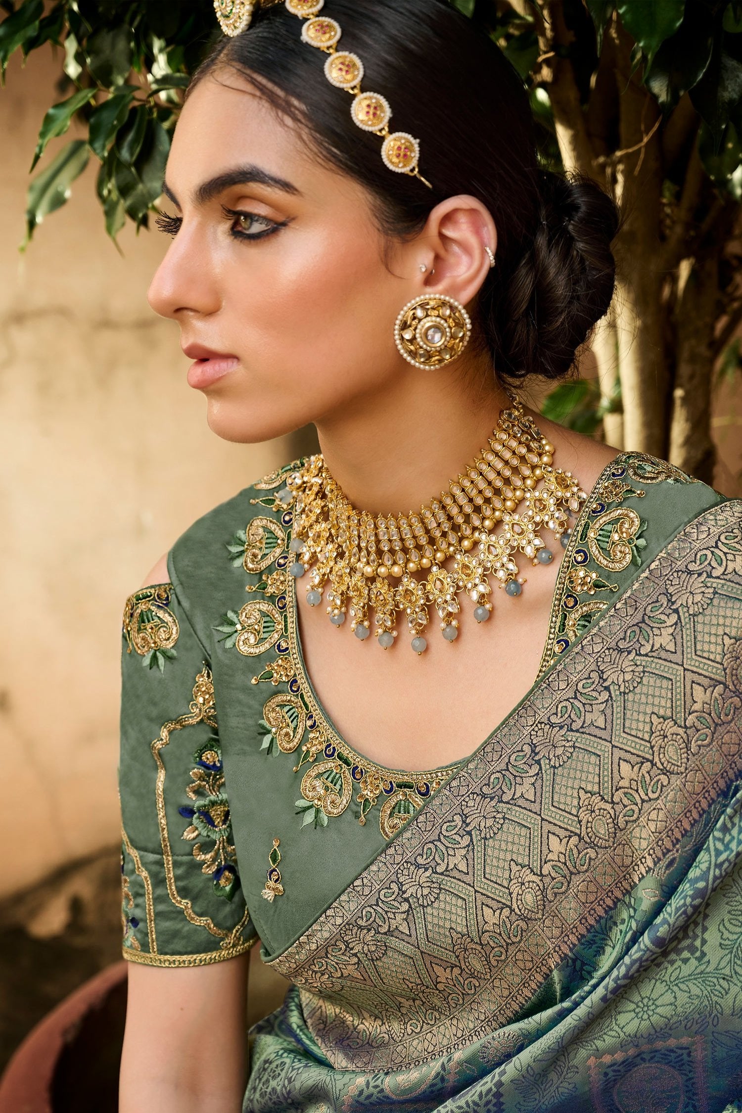 MySilkLove Willow Green Zari Woven Designer Banarasi Saree