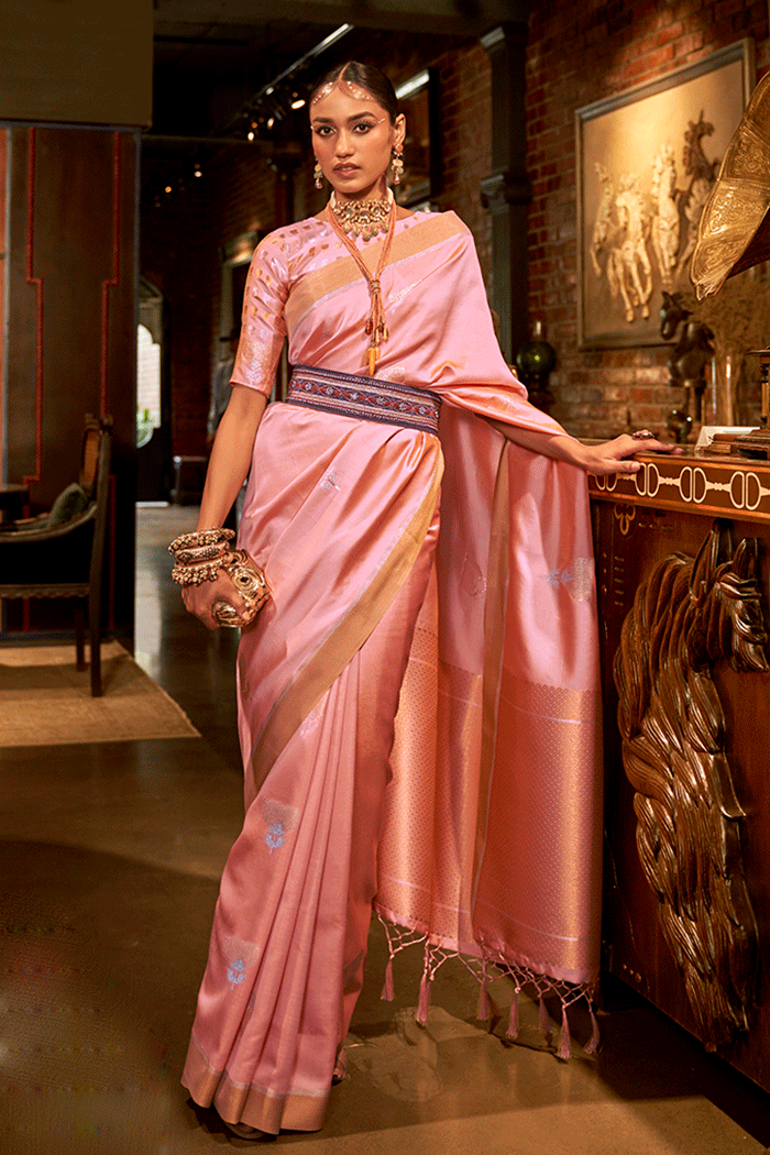Buy MySilkLove Mona Lisa Pink Zari Woven Banarasi Silk Saree Online