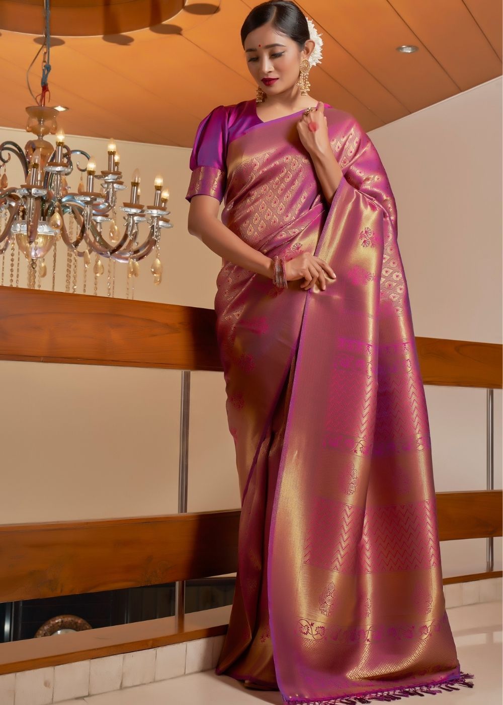 Buy MySilkLove Matrix Purple Zari Woven Kanjivaram silk Saree Online