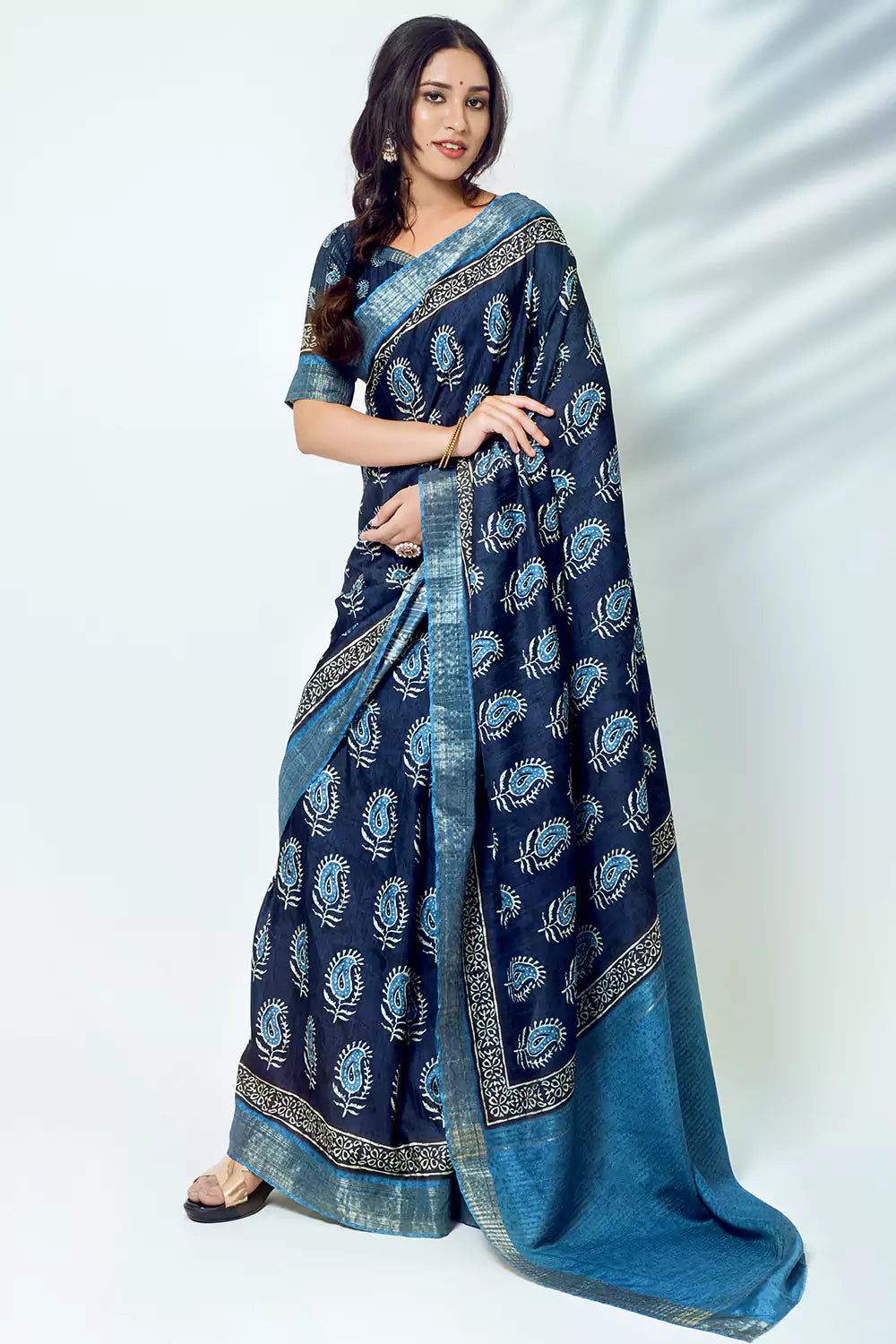 Buy MySilkLove Big Stone Blue Soft Kotha Silk Saree Online