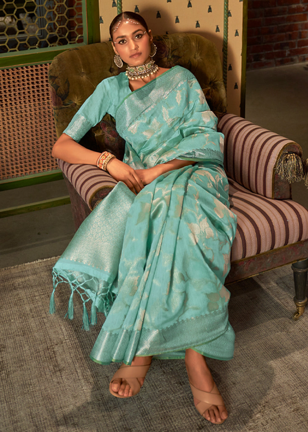 Buy MySilkLove Sinbad Green Zari Woven Banarasi Silk Saree Online