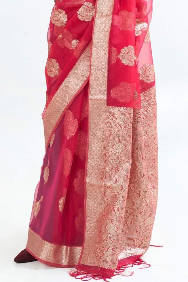 Buy MySilkLove Cardinal Red Organza Silk Saree Online