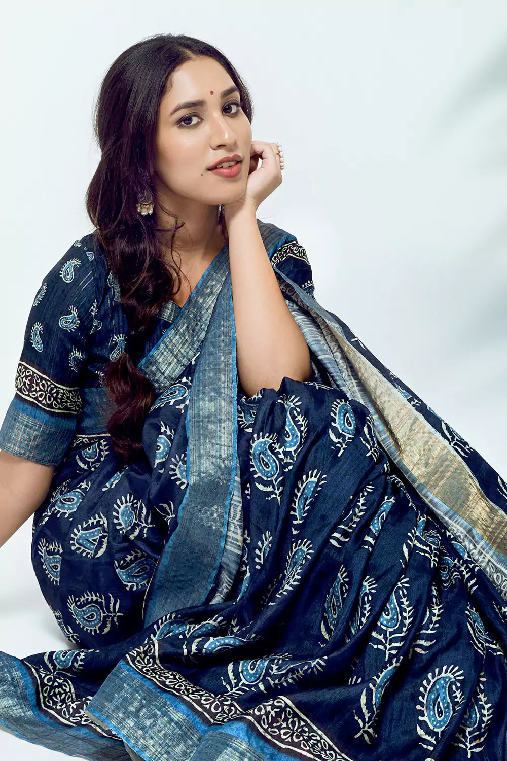 MySilkLove Big Stone Blue Soft Kotha Silk Saree