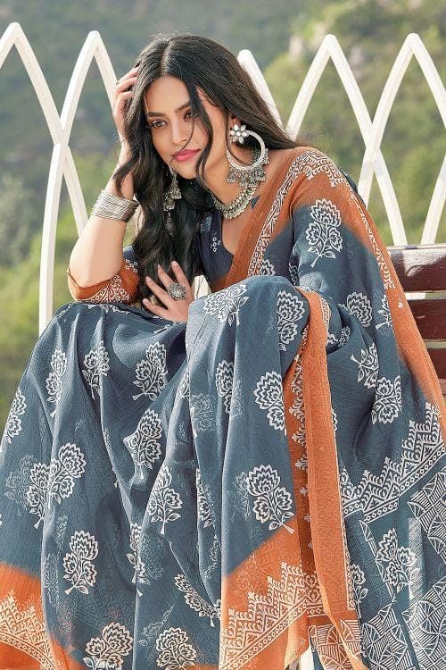 MySilkLove Heather Grey Cotton Saree