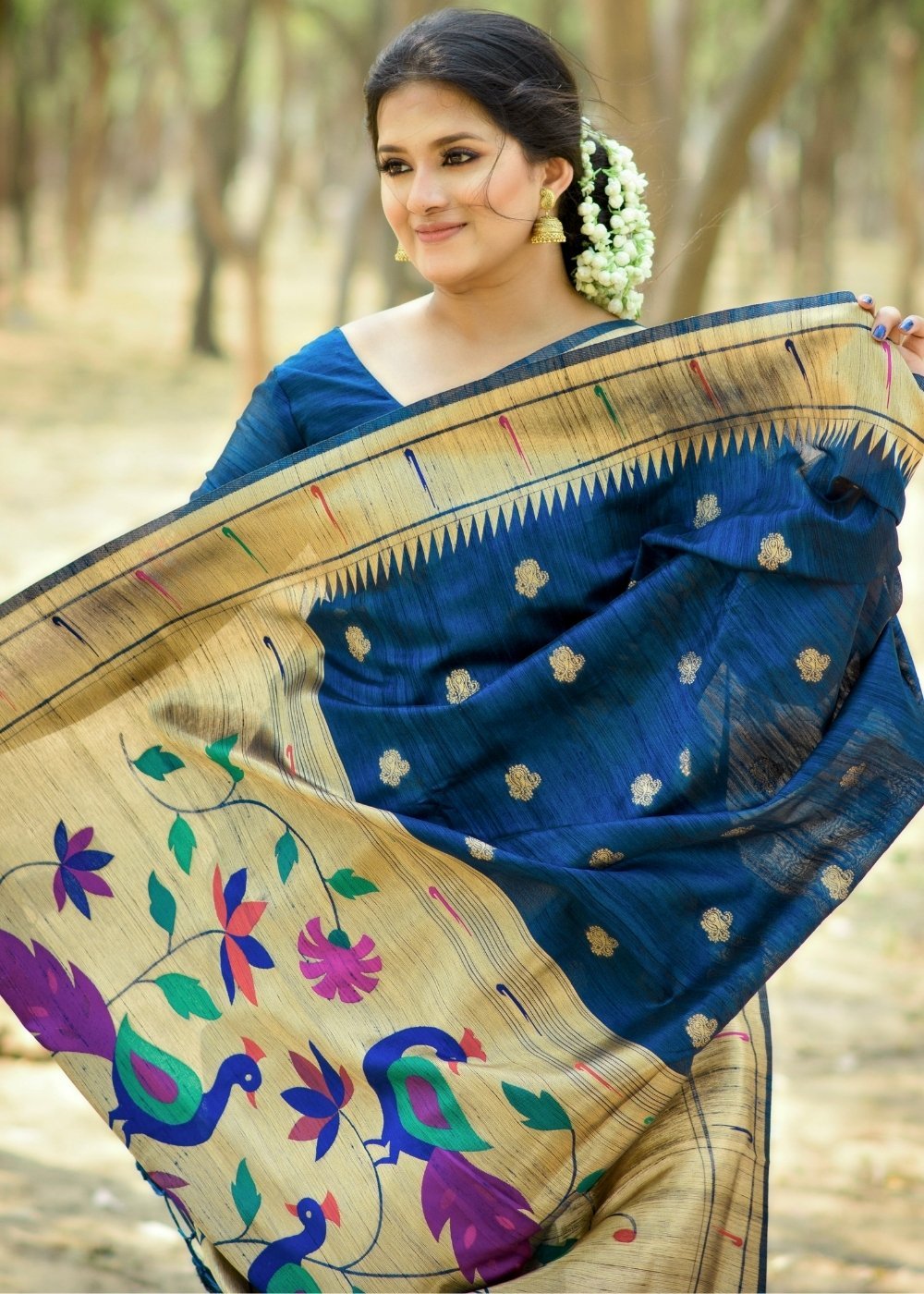 Buy MySilkLove Madison Blue Paithani Tussar Silk Saree Online