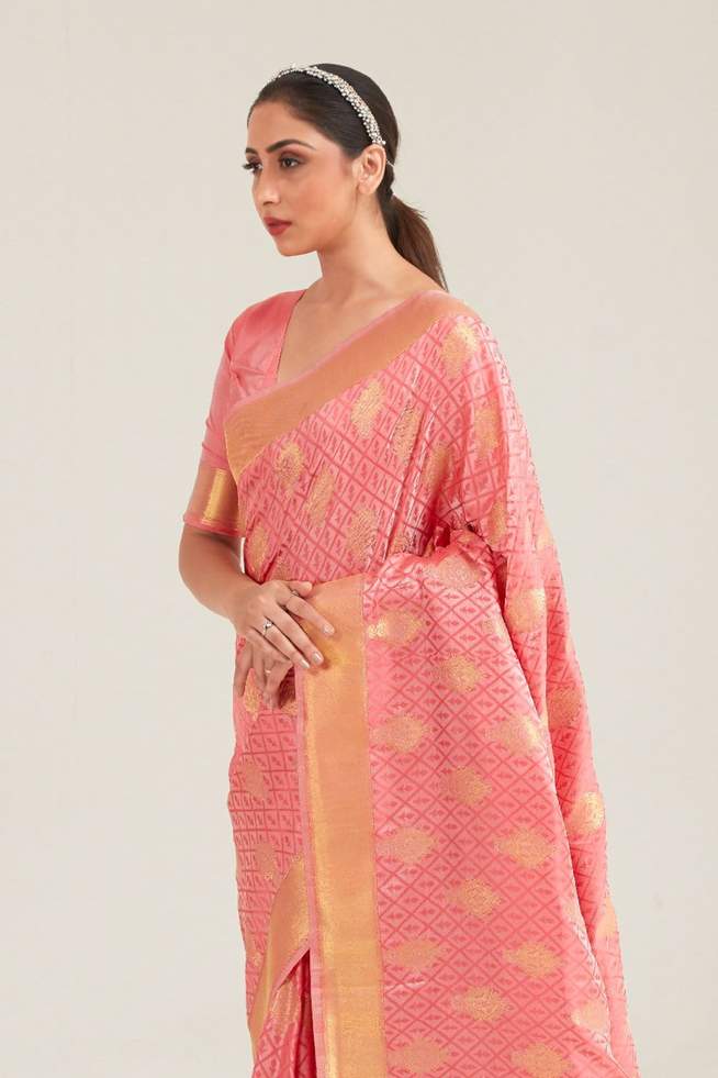 Buy MySilkLove Deep Froly Pink Zari woven Banarasi saree Online