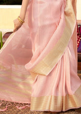 Shilo Pink Zari Woven Chanderi Banarasi Saree