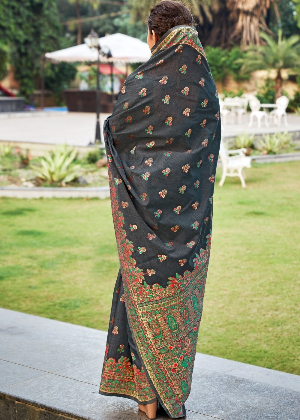 Buy MySilkLove Abbey Grey Kashmiri Weaving Cotton Silk Saree Online