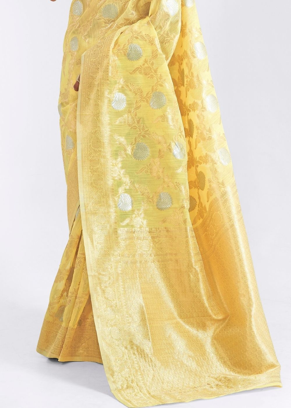 Buy MySilkLove Rob Roy Yellow Zari Woven Linen Saree Online