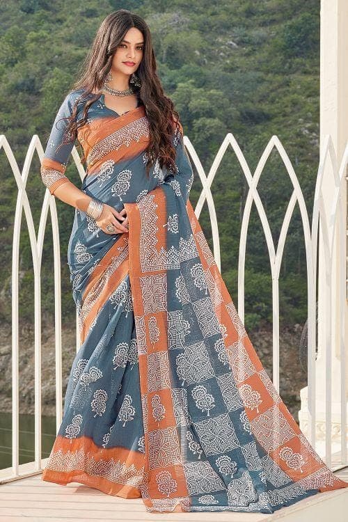 Buy MySilkLove Heather Grey Cotton Saree Online