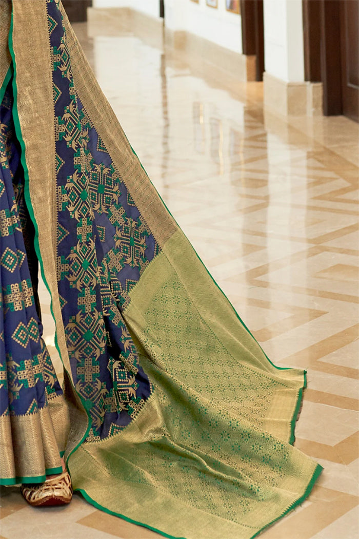 Buy MySilkLove Gun Powder Blue Woven Banarasi Saree Online