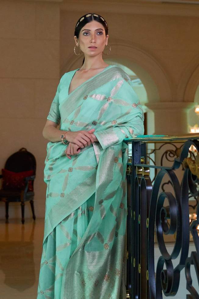 Buy MySilkLove Shadow Green Chanderi Banarasi silk Saree Online