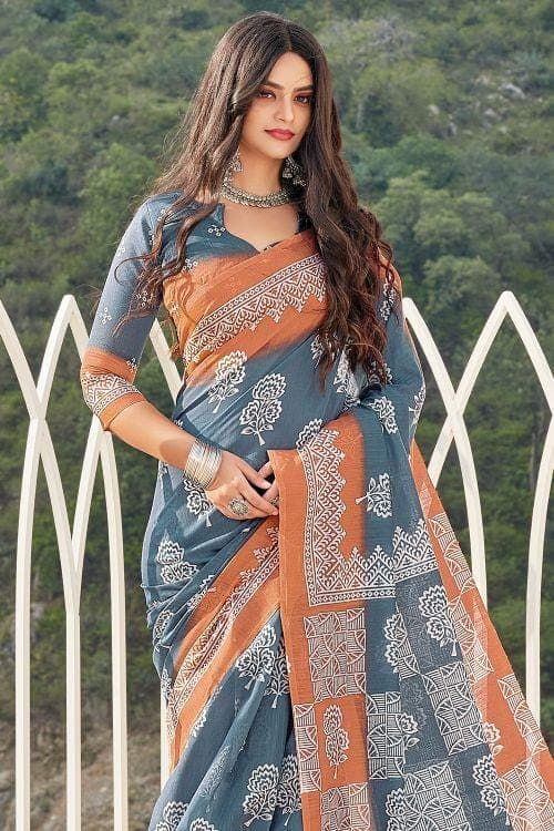 Buy MySilkLove Heather Grey Cotton Saree Online