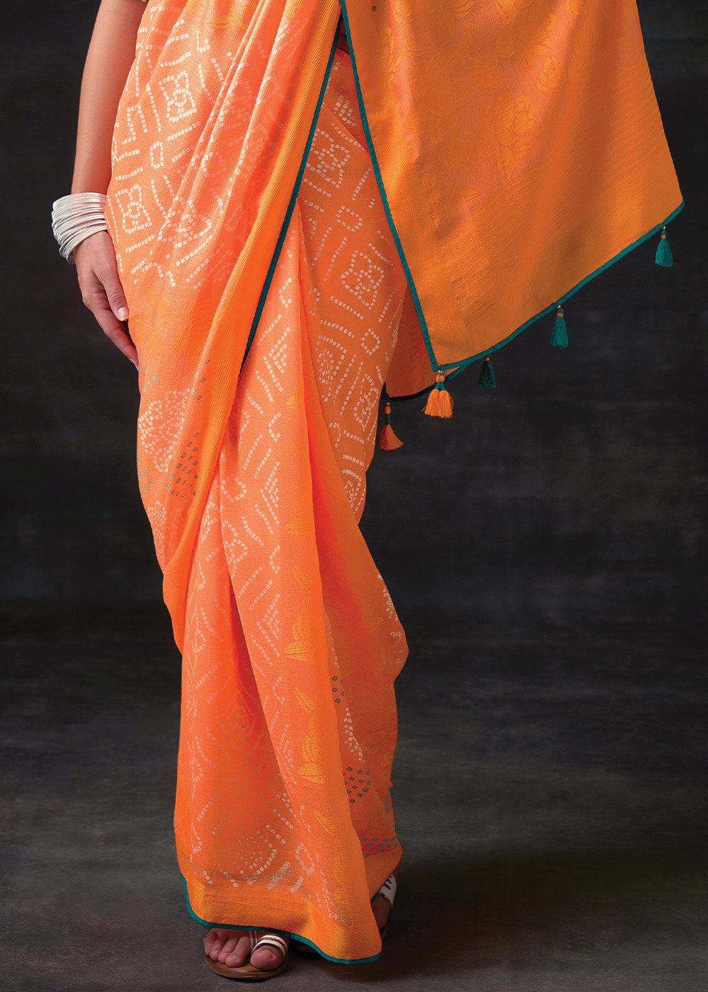 Buy MySilkLove Neon Carrot Orange Bandhani Print Soft Silk Saree Online