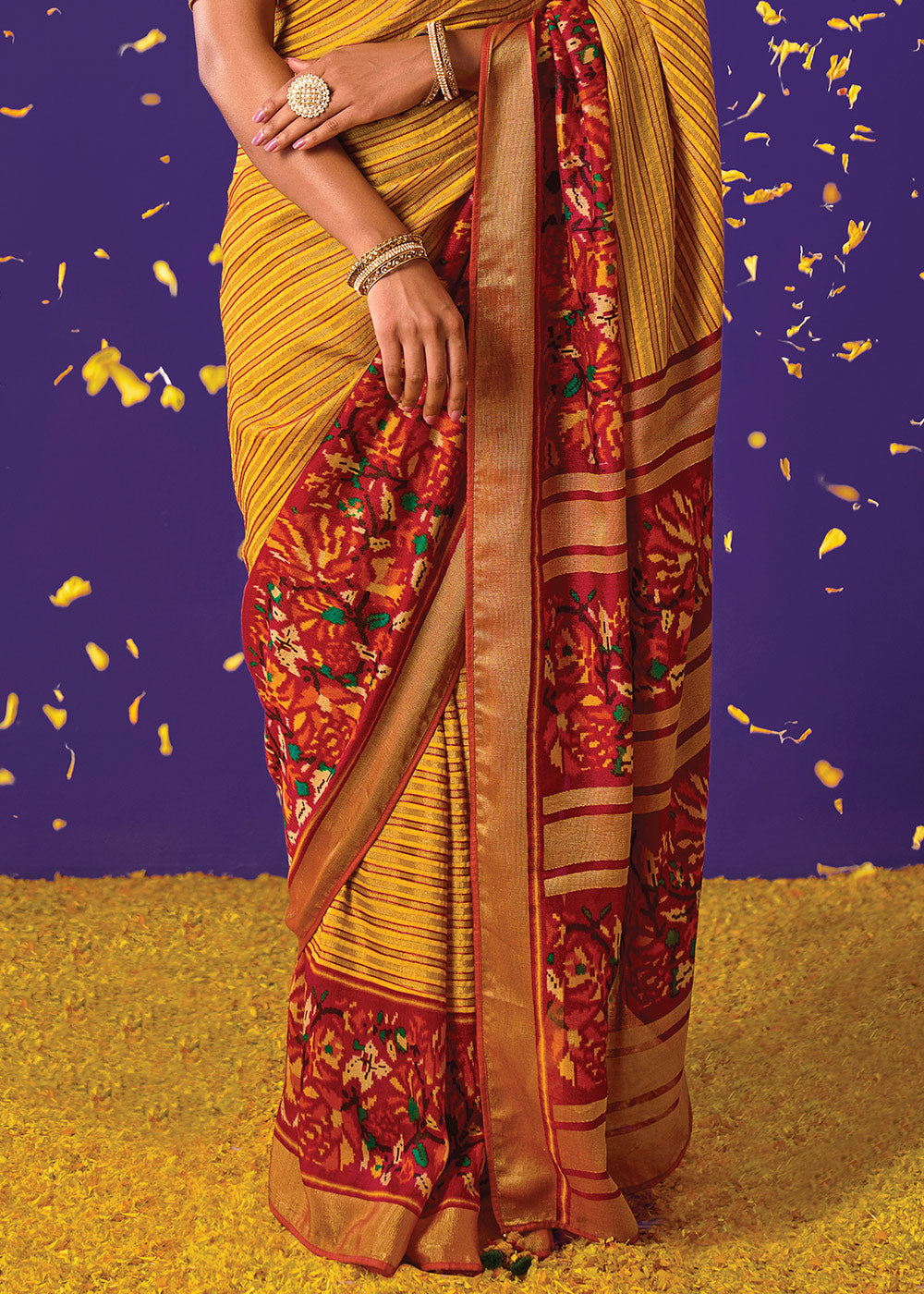 Buy MySilkLove Fire Bush Yellow Printed Paithani Saree With Embroidered Blouse Online