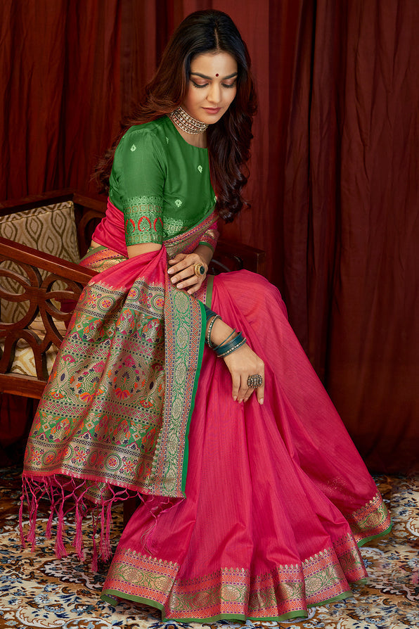 Buy MySilkLove Carnation Pink South Silk Saree Online