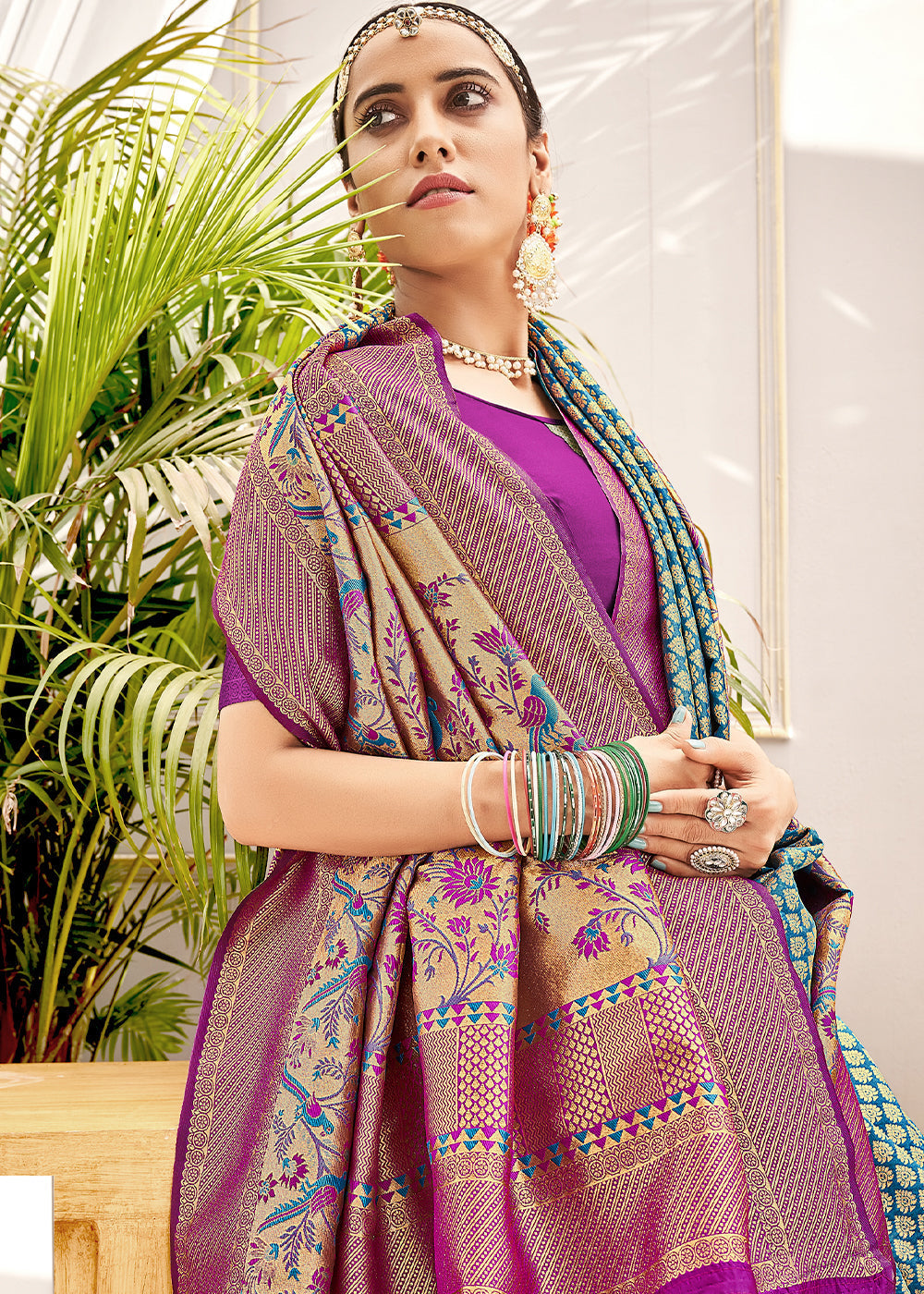 Buy MySilkLove Granny Blue and Purple Zari Woven Banarasi Saree Online