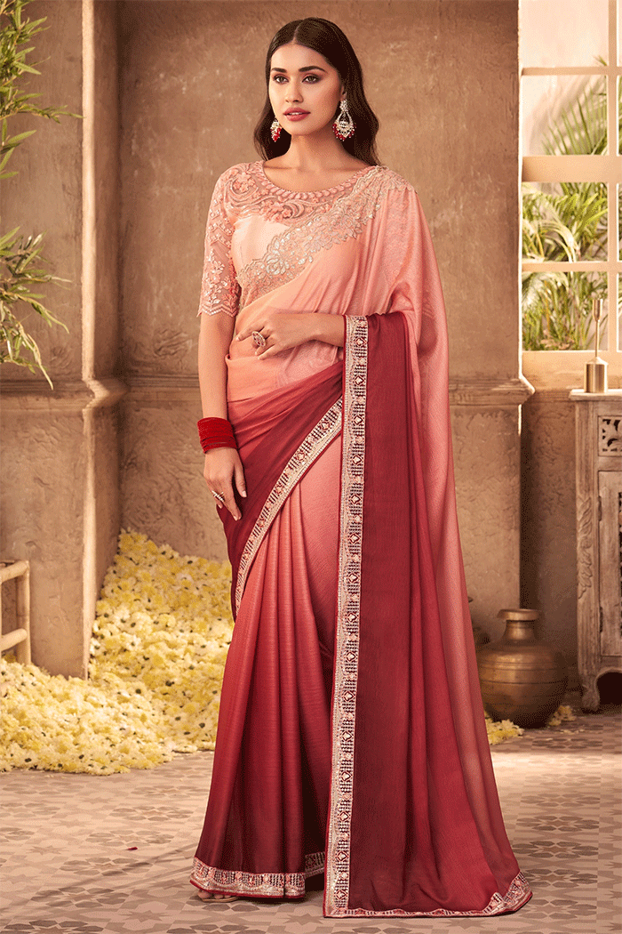 Buy MySilkLove Rose Bud Pink and Brown Designer Partywear Saree Online