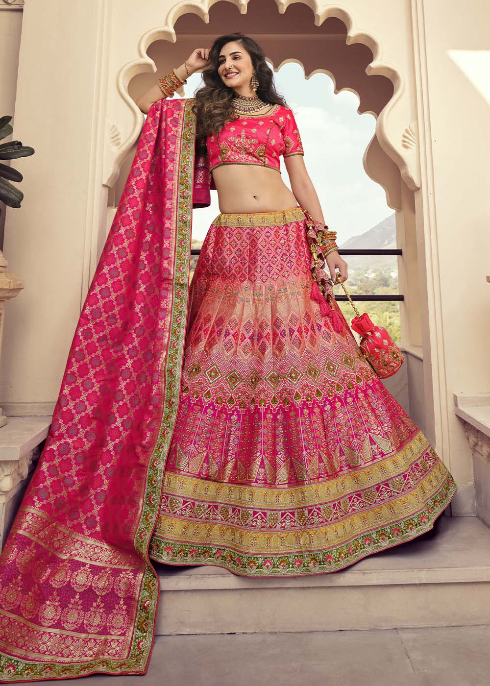 Buy MySilkLove Jelly Bean Pink Banarasi Silk Lehenga Choli Online