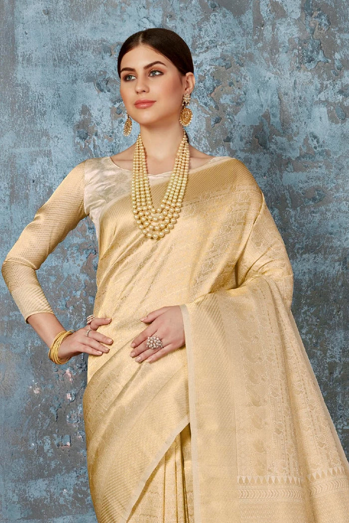 Buy MySilkLove Antique Brass Golden Woven Kanjivaram Saree - MySilkLove Online