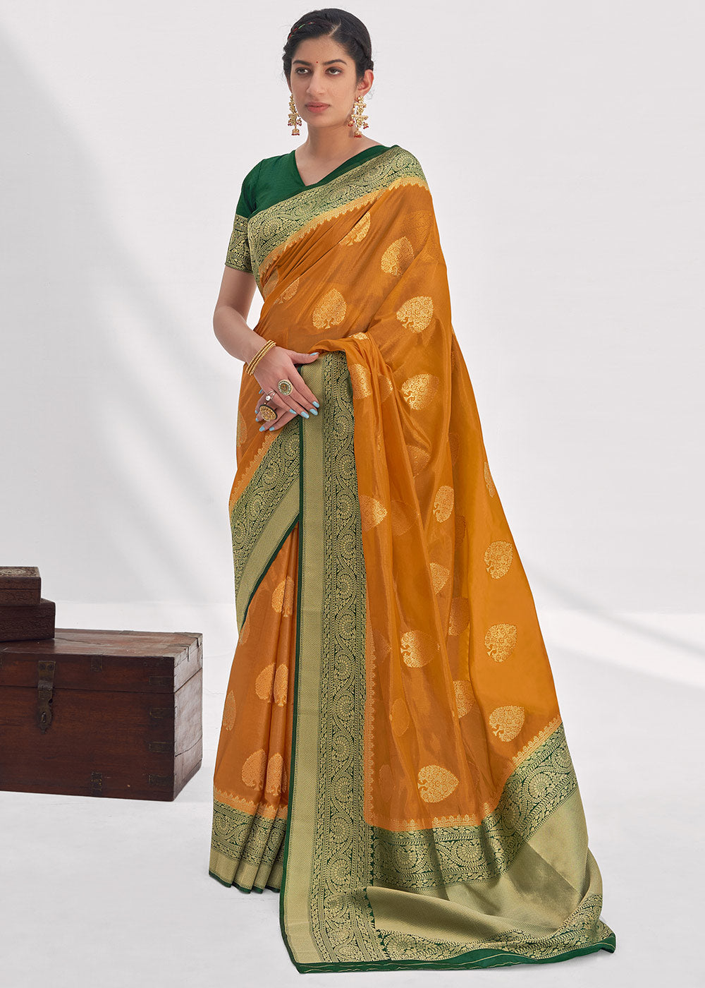 Buy MySilkLove Brandy Punch Yellow Zari Woven Organza Silk Saree Online