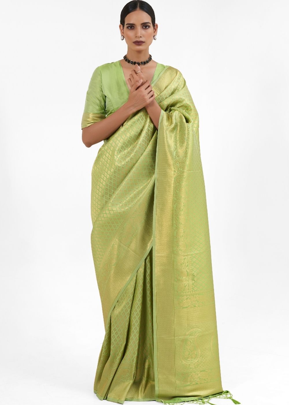 Buy MySilkLove Wild Willow Green Zari Woven kanjivaram Silk saree Online