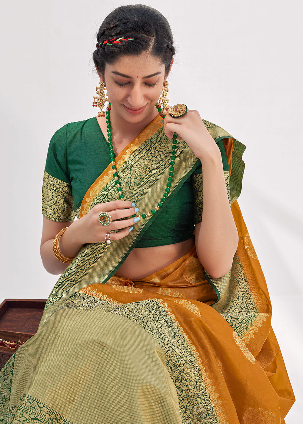 Buy MySilkLove Brandy Punch Yellow Zari Woven Organza Silk Saree Online