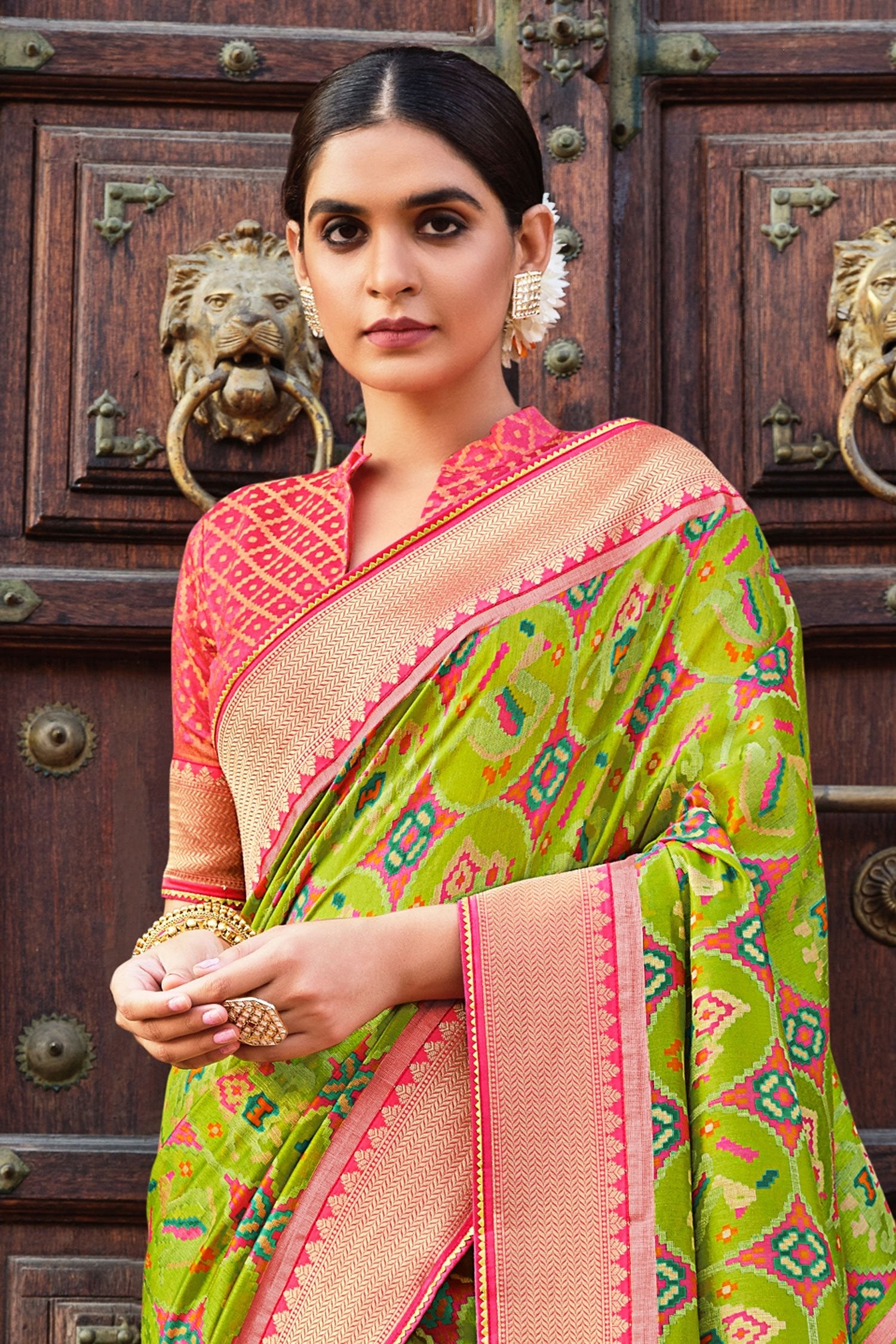 MySilkLove Feijoa Green Brasso Patola Printed Saree