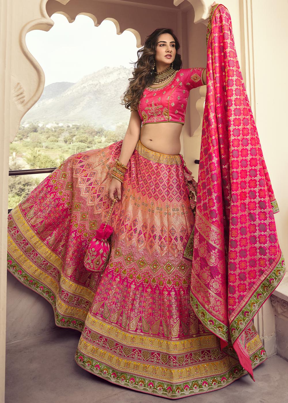 MySilkLove Jelly Bean Pink Banarasi Silk Lehenga Choli